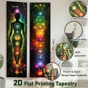 [2D Flat Printing] 2Pcs/Set Tapestries Celestial Colorful Chakra Wall Tapestry for Bedroom Meditative Cosmic Design Vertical Tapestry for Couples - 100% Polyester Fabric Mystical Spirituality Autumn Home Decoration | Christmas Gifts