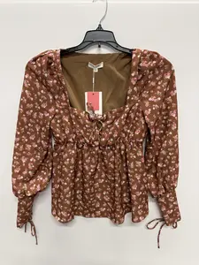 From Nuuly The Frolic Maternity Fallen Top Brown Floral Print with Drawstring Sleeves and Ruffled Design | Great Condition | Gently Worn, Inspected and Ready For Wear