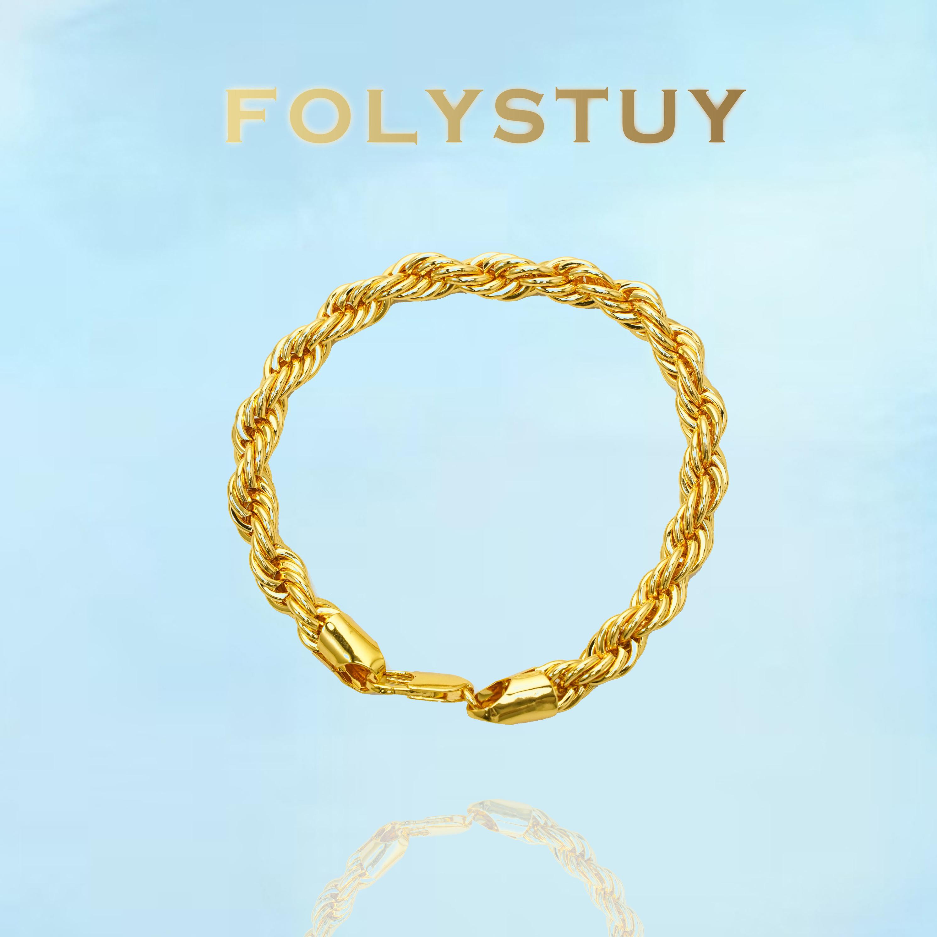 [FOLYSTUY (W164)]Mens Twisted Rope Chain Bracelet, 0.31" Width 9.06" Length, Sturdy Statement Wrist Bangle for Daily Wear & Street Style