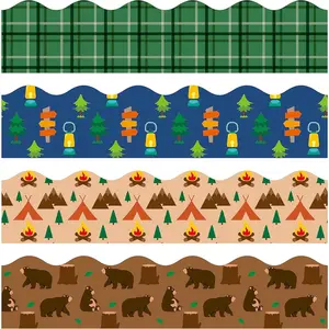 80Pcs Camping Hiking Bulletin Board Borders Back to School Camping Tent Light Green Plaid Scalloped Borders Trim Outdoor Themed Classroom Chalkboard White Board Decor for Elementary Preschool