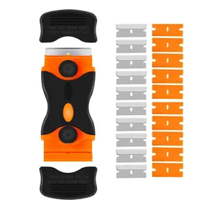 Razor Blade Scraper, 2-in-1 Double Edged Razorblade Scraper Tool with 20Pcs Razor Blades, Multi-Purpose Paint Cleaning Razor Scraper for Glass, Decals, Stickers, Labels, Caulk, Adhesive, Paint Removal