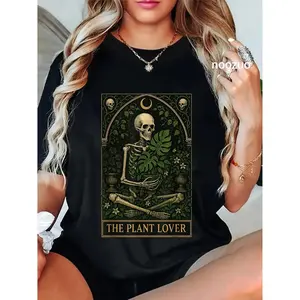 100 Percent Cotton Plant Lover Tarot Card Skeleton Halloween Spooky Season Tee