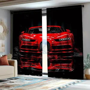 2 Piece Decorative Curtains Set, Fast Car Theme Racing Car Style, Perfect for Kids' Room, Sweet Design Drapes