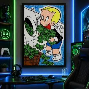 Monopoly Richie Rich Money Abstract Wall Art Decor - Luxury Cash Canvas Posters & Prints for Living Room, Bedroom, Office, Funky Home Decor with Kids' Locked Electronic Piggy Bank Verse wall decor poster wall art wall decor for men posters