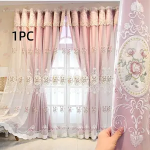 Double Layer Floral Lace Curtains, Sunlight Blocking Insulation Noise Reduction, Suitable for Bedroom Living Room Study Window, Home Decoration Curtain