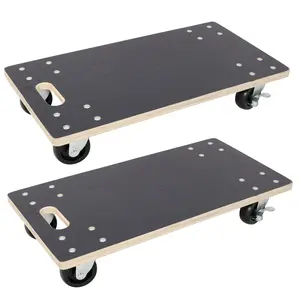 Black Rectangle 2 Pack Wooden Furniture Moving Dolly Plywood Material 22.50*11.40*4.00in High Load Bearing 1320 Lbs Anti-Slip Platform 4 PP Swivel Casters with 2 Brake Wheels Heavy Duty Rolling Mover for Household Large Appliances Furniture Transport