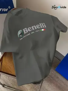 Men's Fashion Benelli Italian Brand Print Short Sleeve, Comfortable Lightweight Breathable Polyester T-Shirt, Casual Daily Wear