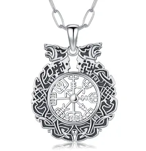 Vegvísir - Viking Compass Necklace 925 Sterling Silver Amulet for Men Women