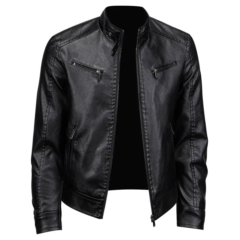 Men's stand-up collar motorcycle leather jacket, trendy and stylish, British style, new Korean style casual PU leather jacket.