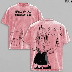 Power Chainsaw Man Tee Washed – The Movie: Reze Arc Vintage Oversized Heavy Cotton Anime Manga T-Shirt, Double Printed Retro Unisex Streetwear Graphic Top Gift for Otaku Fans JHZ