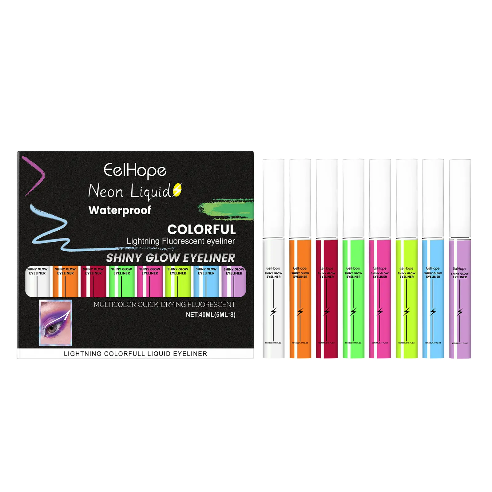 Eelhope Fluorescent Liquid Eyeliner Case Color Charm Eye Liner Lasting Color Liquid Eyeliner