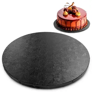 10 Inch Cake Drum, Black Cake Board for Picture-Ready Celebration Cakes, 1/2 Inch Thick Round Cardboard Base with Grease & Moisture Resistant Surface and Decorative Pattern for Parties and Weddings