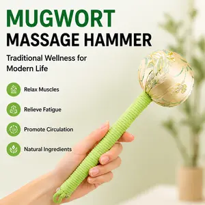 Handmade Natural Mugwort Massage Hammer, Full Body Acupoint Tapping Tool for Neck Shoulder Back Leg Muscle Pain Relief, Herbal Aroma Lymphatic Drainage Massager, Traditional Chinese Wellness Self-Care Gift