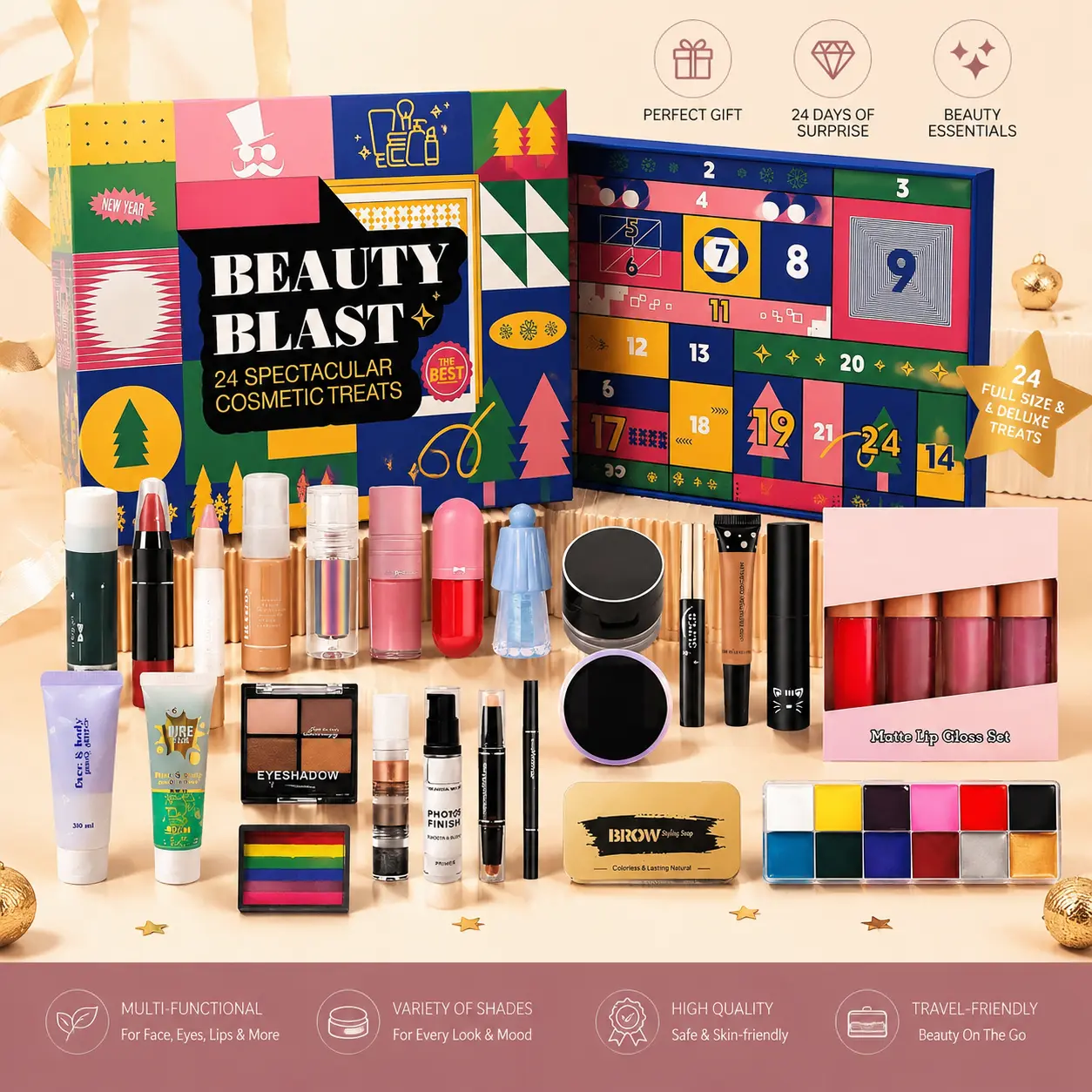 Makeup Advent Calendar Set, 24-Day Christmas Countdown Calendar Makeup Set, Professional Christmas Cosmetics for Women and Girls, All-in-One Makeup Gift Set, Surprise Box