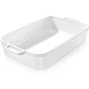 5.5 Quart 14.7x10 Inch Deep Ceramic Casserole Baking Dish, Large Lasagna Pan Bakeware for Oven Baking, Easy to Clean, White