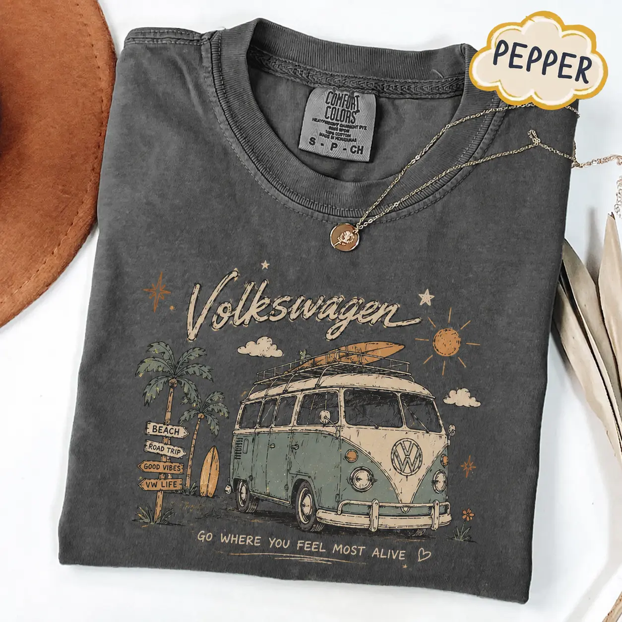 Volkswagen Comfort Colors T Shirt, Vintage VW Bus Graphic Tee, Retro Camper Van Surf Shirt, Beach Road Trip Adventure Graphic Gift for Men and Women