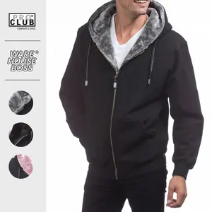 PROCLUB Men's Heavyweight Pile Jacket PRO CLUB Full Zipper Hoodie Casual Fur Jackets Relaxed Fit Warm Full Zip Jackets Hip Hop Harem