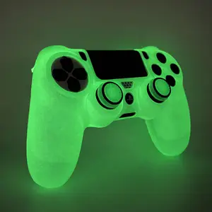 RALAN Glow in The Dark Soft Silicone Controller Case, 1 Set Gamepad Joystick Case Cover with Joystick Caps, Gaming Console Accessories for PS4 Controller, for Wireless Game Controller