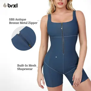 Brxl  By Popilush Denim Jumpsuit for Women Built in Shapewear Square Neck Sleeveless Tummy Control Tank Tops