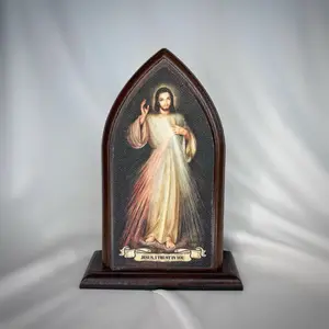 Divine Mercy Jesus Tabletop Arched Wood Icon | Jesus I Trust In You | 5.25 x 3.75"
