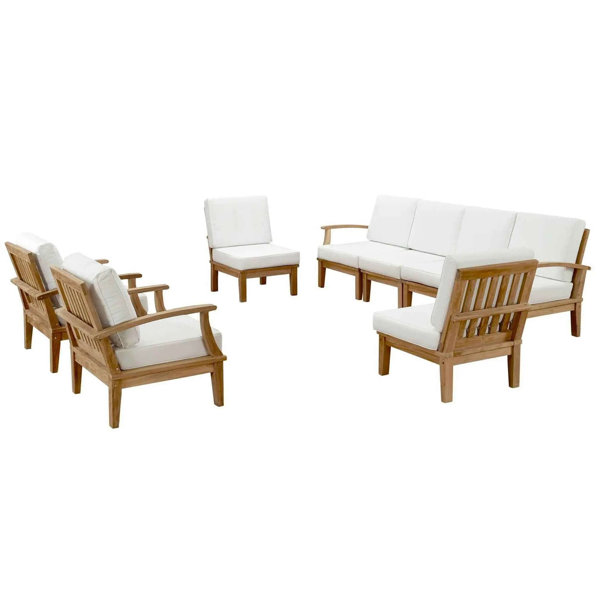 Modway Elegance Marina 8-Piece Modern Outdoor Teak Solid Wood Patio Sectional Furniture Set - Waterproof, Stable, Multiple Seats, Durable, Easy Maintenance, Eco-Friendly, Luxurious Cushioning for Contemporary Home Decor, Balcony, Fade Resistant, Easy Setu
