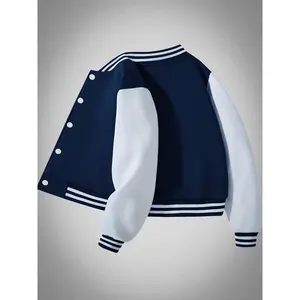 Boys Baseball Varsity Jacket Black & White Retro College Style Outerwear Youth Fall Winter Streetwear Casual Durable Polyester Jacket for Everyday Look B2711