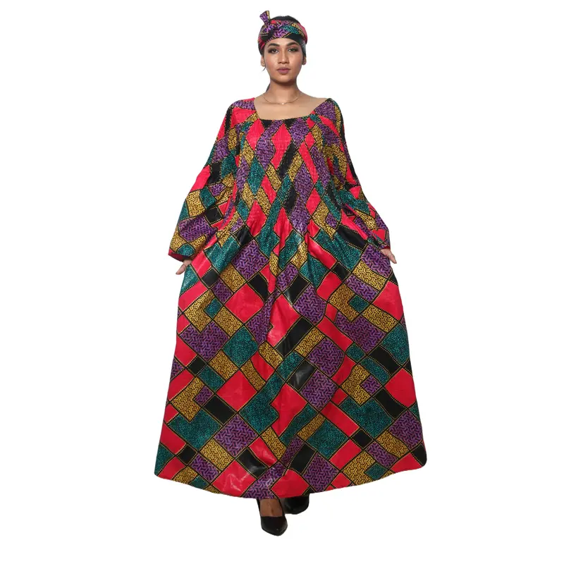 Women's PLUS SIZE Off Shoulder Smocking Bell Sleeve Maxi Dress -- FI-50081