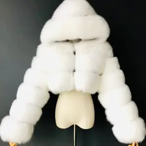 High Quality Furry Cropped Faux Fur Coats and Jackets Women Fluffy Top Coat With Hooded Winter Fur Jacket Womenswear Comfort Outerwear Long Sleeve