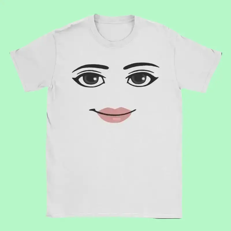 Stylish Round Neck Short Sleeve T Shirt for Summer Unique Harajuku Streetwear Robot Roblox Woman Face Gaming Themed Aesthetic Apparel