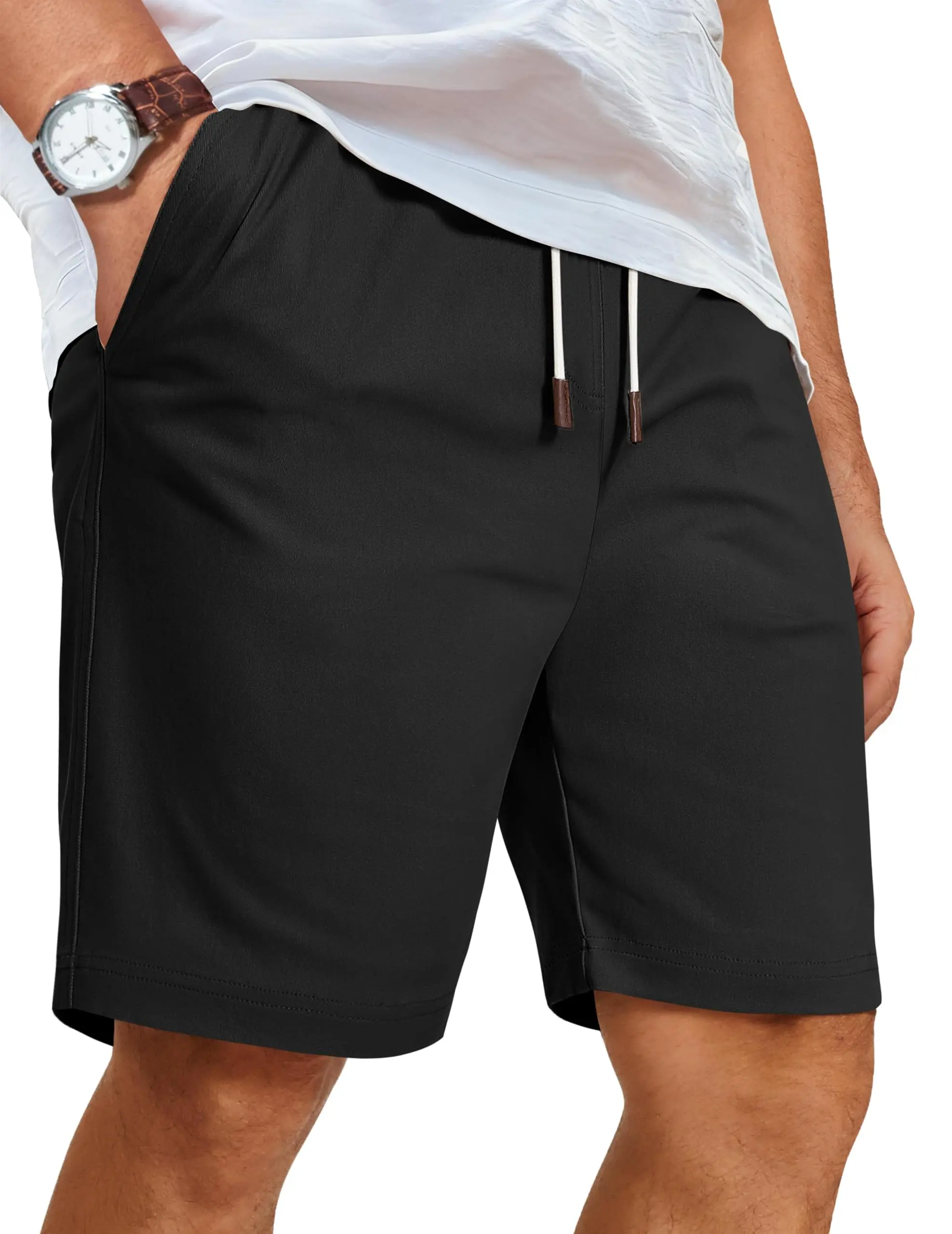 COOFANDY Mens Casual Shorts Cotton Elastic Waist Shorts Drawstring Summer Beach Shorts