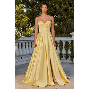 Cinderella Divine -7481 Pleated neckline A-Line Gown