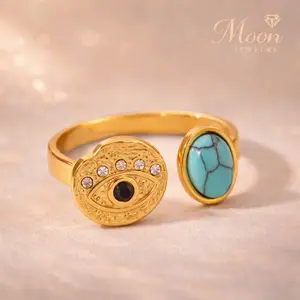 Evil Eye Turquoise Open Ring – 18K Gold PVD Stainless Steel