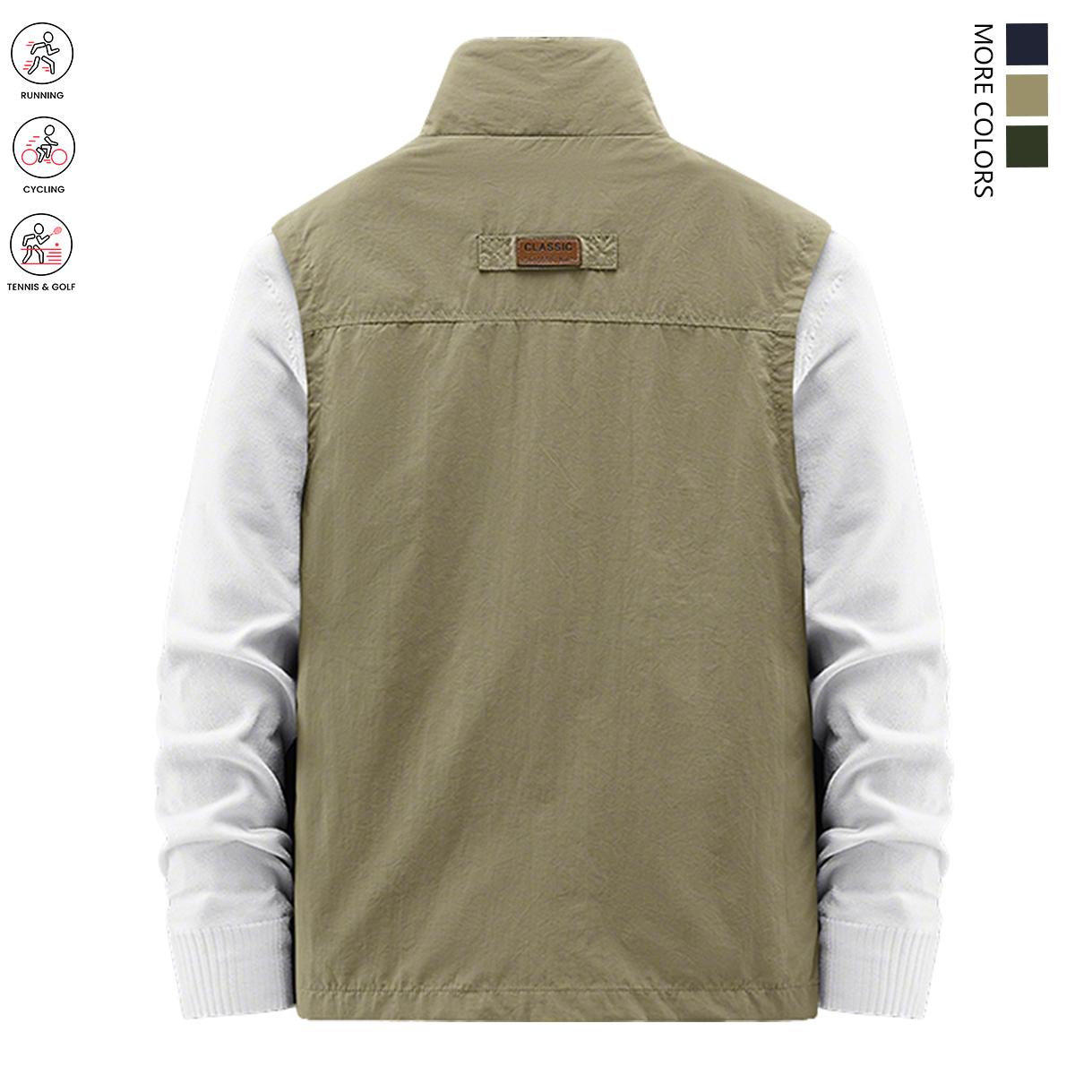 Men's Khaki Multi-Pocket Fishing Vest - Mesh Back Design, Outdoor Functional Vest Suitable for Hiking, Camping, and Fishing Activities