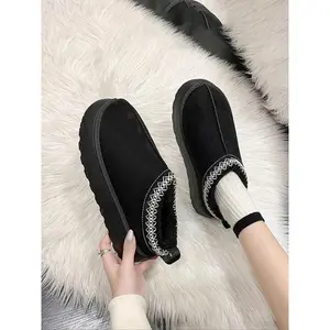 Women's Fashionable Plain Color Embroidering Trim Design Slippers, Casual Soft Comfortable Home Slippers, Warm Slippers for Indoor & Outdoor Use for Fall & Winter