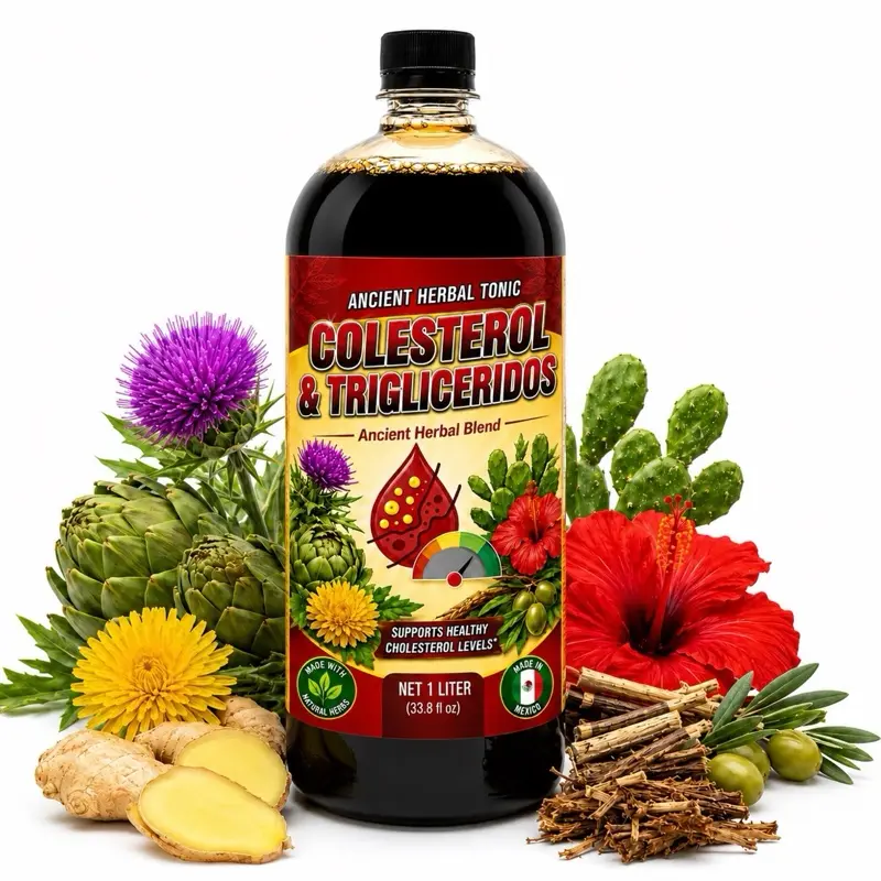 1000ML (33.3 Fl Oz) Healthcare Herbal Tonic for Cholesterol & Triglycerides - Powerful Botanical Blend with Dandelion, Nopal, Hierba de Sapo, Jamaica, Ginger, Lemon & Jugo de Maguey Extract - Traditional Reforzado Supplement