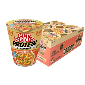 High Protein Instant Ramen Noodle Soup, Rich Savory Chicken Flavor with Bone Broth, 16g Protein Quick Microwave Meal Cups, Pack of 6