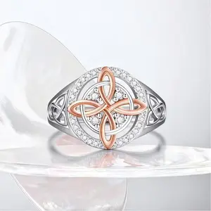 Rose Gold Plated Witches Knot Ring, Anillo Nudo de Bruja Original Celtic Knot Jewelry, Cubic Zirconia Decorated Witch’s Knot Ring, Witchtok Witch Jewelry Pagan Jewelry for Devotion and Protection Valentine’s Day gift