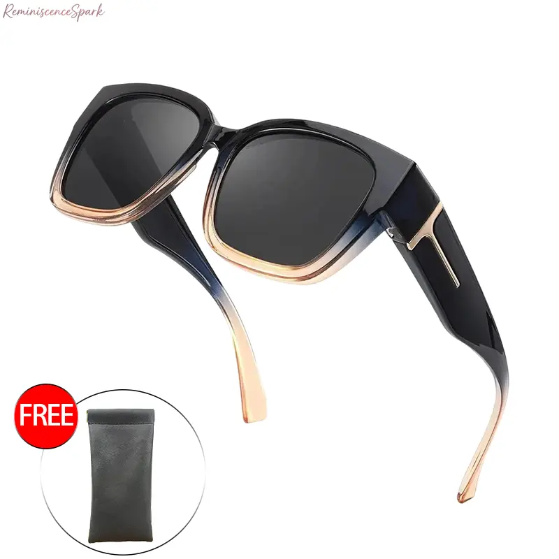 Unisex Polarized Fit Over Sunglasses - Rectangle Frame, UV400 Protection, Anti-Glare, Over Glasses Sports Eyewear with Magnetic Leather Case, Ideal for Driving, Travel