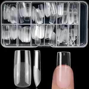 240pc Square Gel x Nail Tips Medium Fake Nails for Press on Nails Clear Acrylic Nails Tips, 12 Size Full Cover Nail tips Square Soft Gel Nail Tips False Nails Extension Artificial Fingernail