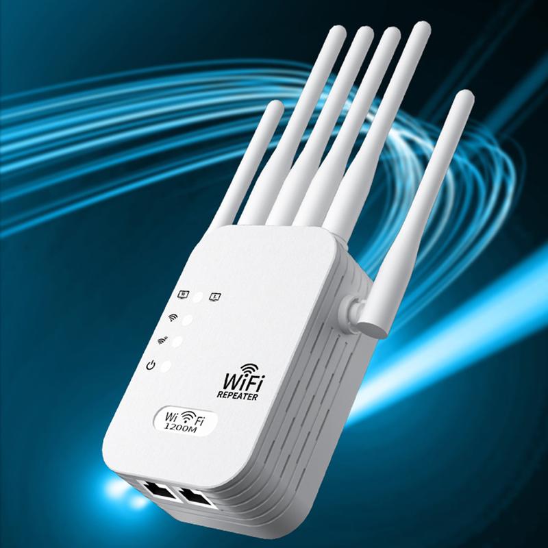 6-Antenna WiFi Extender 2025, 1200Mbps Dual Band Booster, Covers 12,000 sq. ft & 100 Devices, Repeater with Ethernet Port for Home, Office Use
