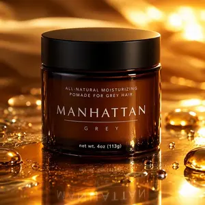 Moisture Pomade for Grey Hair - 10 Botanical Oils & Vitamin E - Non-Drying Nourishing Styler with Soft Hold & High Natural Sheen | Manhattan Grey