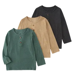 3-piece boy spring and autumn fashion Joker round neck pullover children solid color button design round neck skin-friendly children's coat