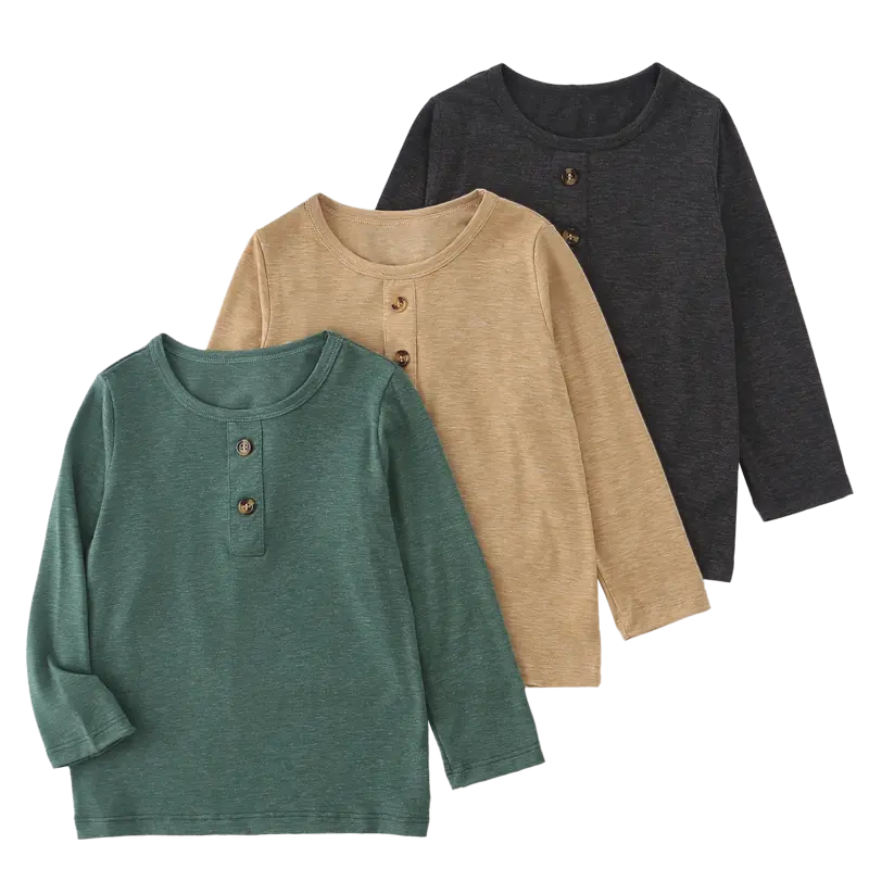 3-piece boy spring and autumn fashion Joker round neck pullover children solid color button design round neck skin-friendly children's coat