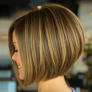 Fashionable New Women's Natural Looking Lace Front Wig - Brazilian Remy Human Hair Bob Cut with Highlights, Light Brown to Blonde Ombre (P4/27), 150% Density, Thin Lace Front (13x4) for Everyday & Special Events - Suitfor All Light Beige Tones, Festival H