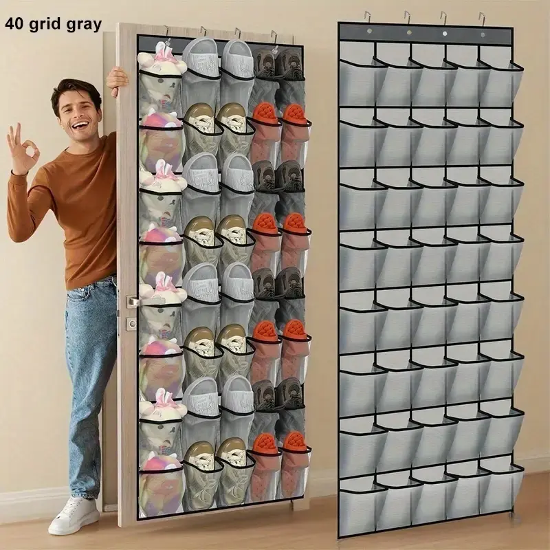 Fabric Door Organizer, Closet Shoe Organizer with 40 Pockets, Non-Slip Hooks, Adjustable Hangable, Space Saving Wall Mounted Adjustable Height Storage Cabinet for Shoes, Dorms, Cruises