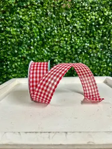 1.5 Inch By 10 Yard Red And White Gingham Check Ribbon
