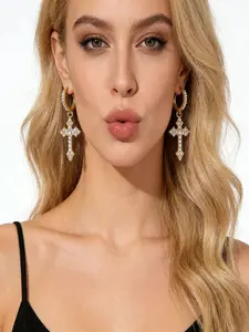 Cubic Zirconia Cross Drop Earrings