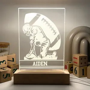 Personalized LED Light Up Desk Lamp Wooden Stand Football Athlete Warner Gift