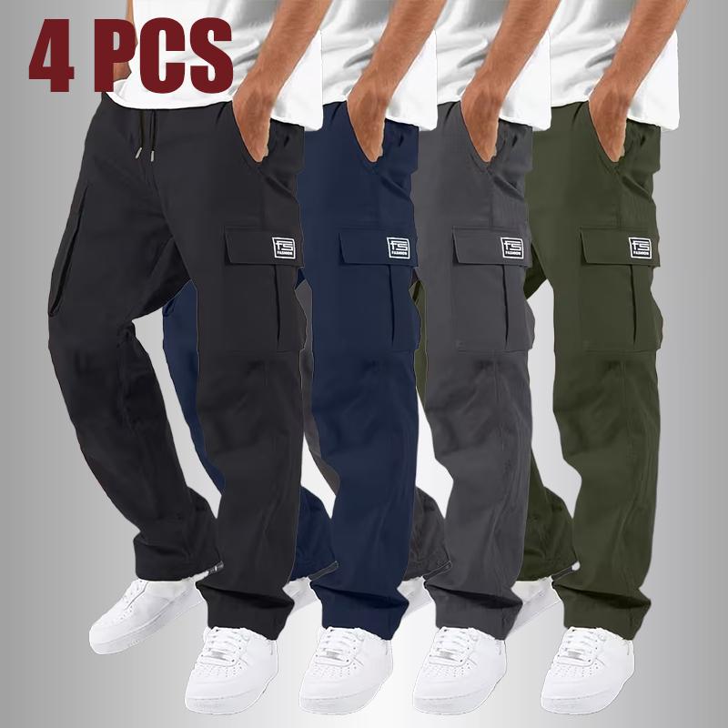 Men's Casual Workwear Pants Set, Patch Detail Side Flap Pockets Elastic Drawstring Waist, Comfortable & Durable for Spring/Fall Outdoor, Daily, Dinner & Date Nights