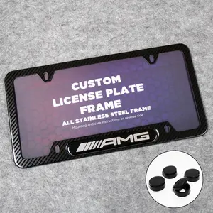Front or Rear Carbon Fiber Texture License Plate Frame Protect Cover Universal Fit Sport Car Decorate Accessories Gifts